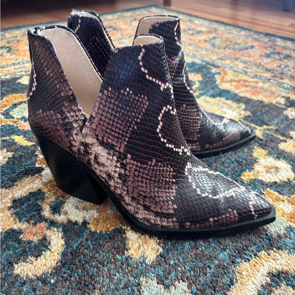 Vince Camuto Black and Brown Snakeskin Ankle Booties